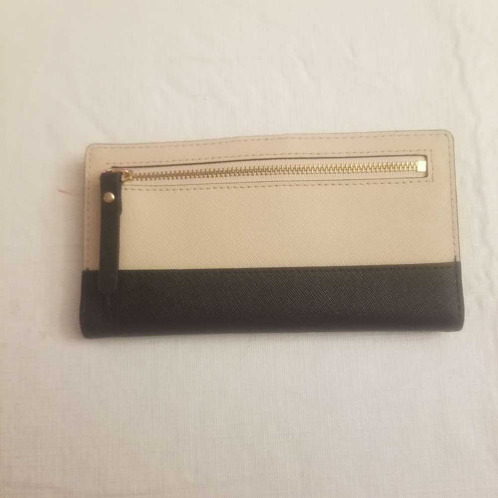 Kate Spade Stacy Laurel Way Crosshatch Leather Wallet Soft Porcelain And Black - Picture 2 of 7